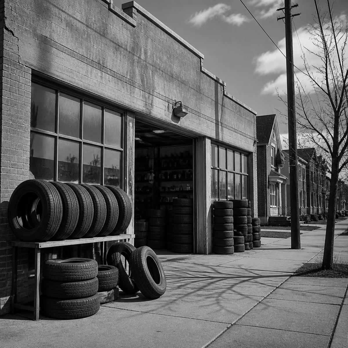 The storefront of the family tire shop on Lisbon Avenue